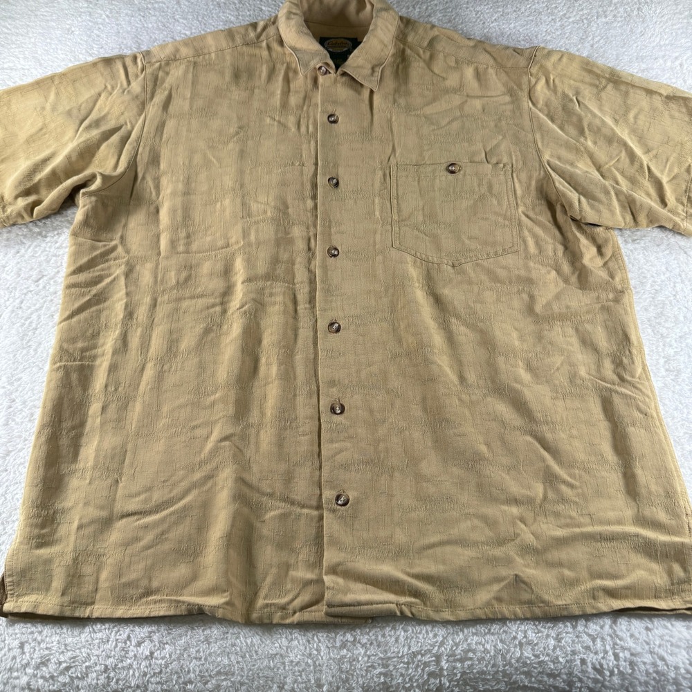 Y2K Cabela's Yellow L Pocket Casual Button Up Short Sleeve Beach Shirt Outdoors